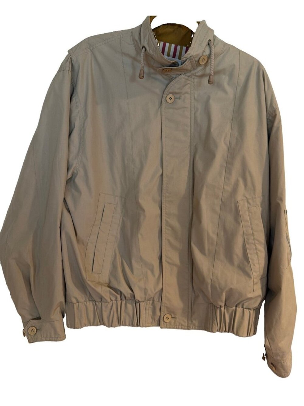 London Fog Men’s Large Full Zip Collared Bomber Jacket Vintage Striped Lining